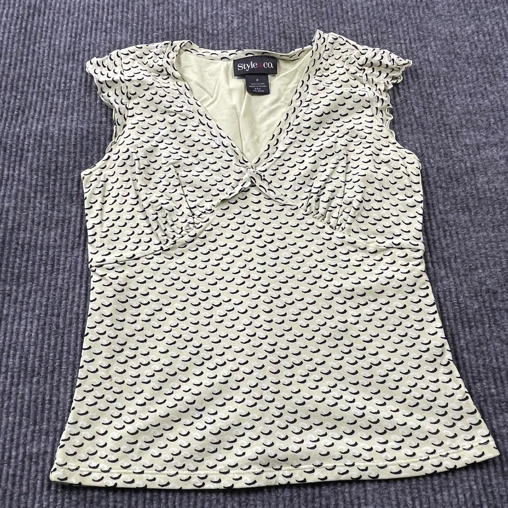 Style Co Tank Top Womens Small S Green All Over Print Lined Nylon Sleeveless‎
